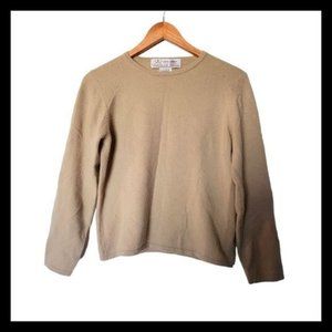 Queen of Scots 100% Cashmere Sweater Women’s M Medium Beige‎ Crewneck Pullover